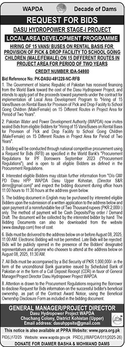 WAPDA Upper Dir Tender Notice